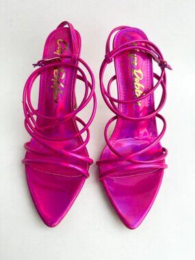 Cape Robbin Hot Pink Holographic Strappy Heels Size 7 New